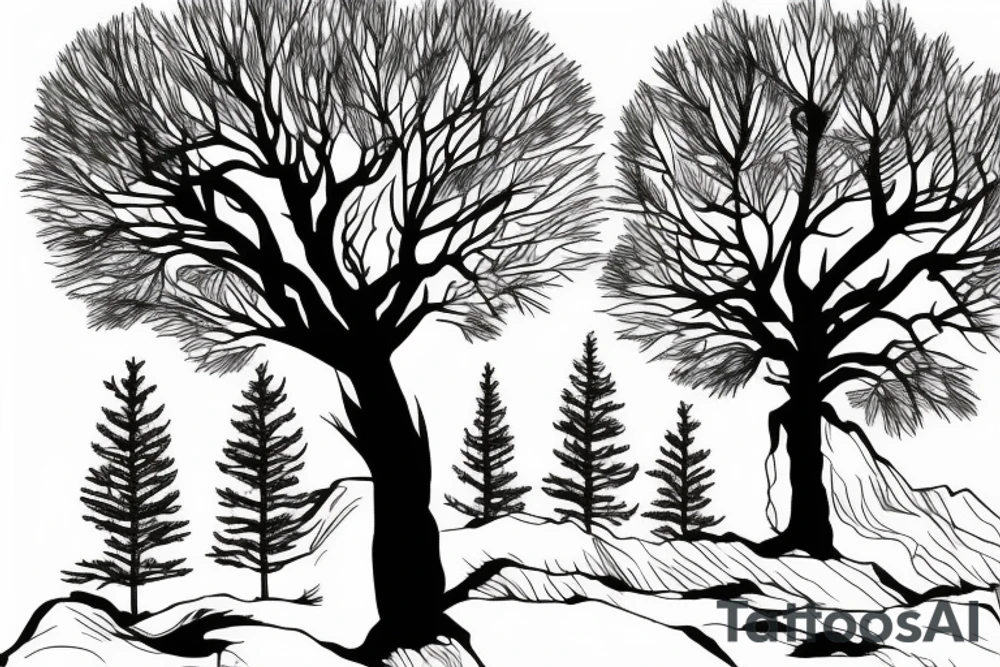 single pine tree on a hill tattoo idea