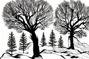 single pine tree on a hill tattoo idea