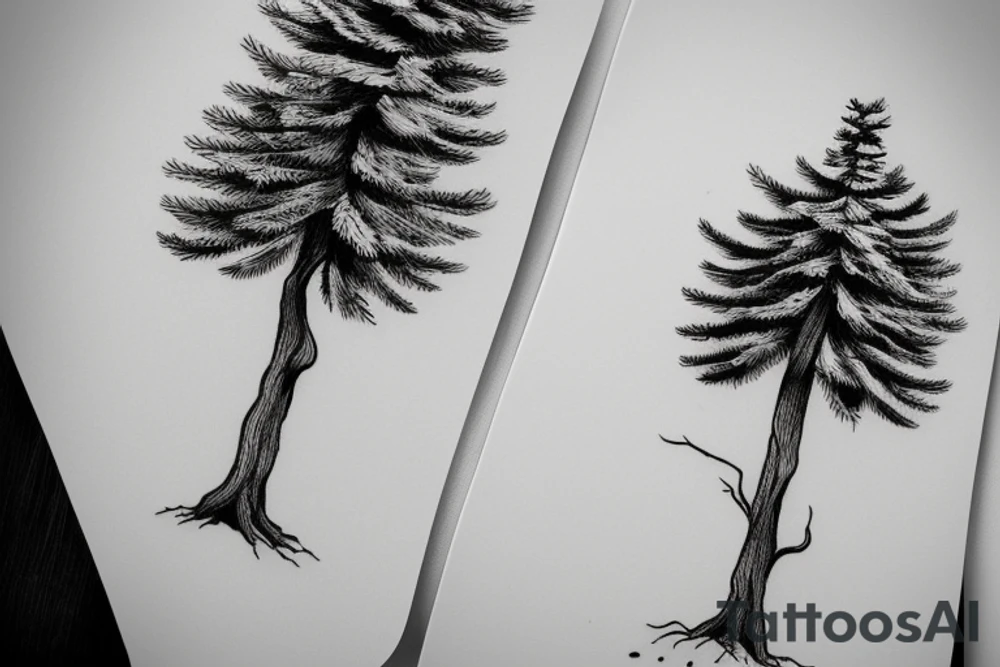 single pine tree on a hill tattoo idea