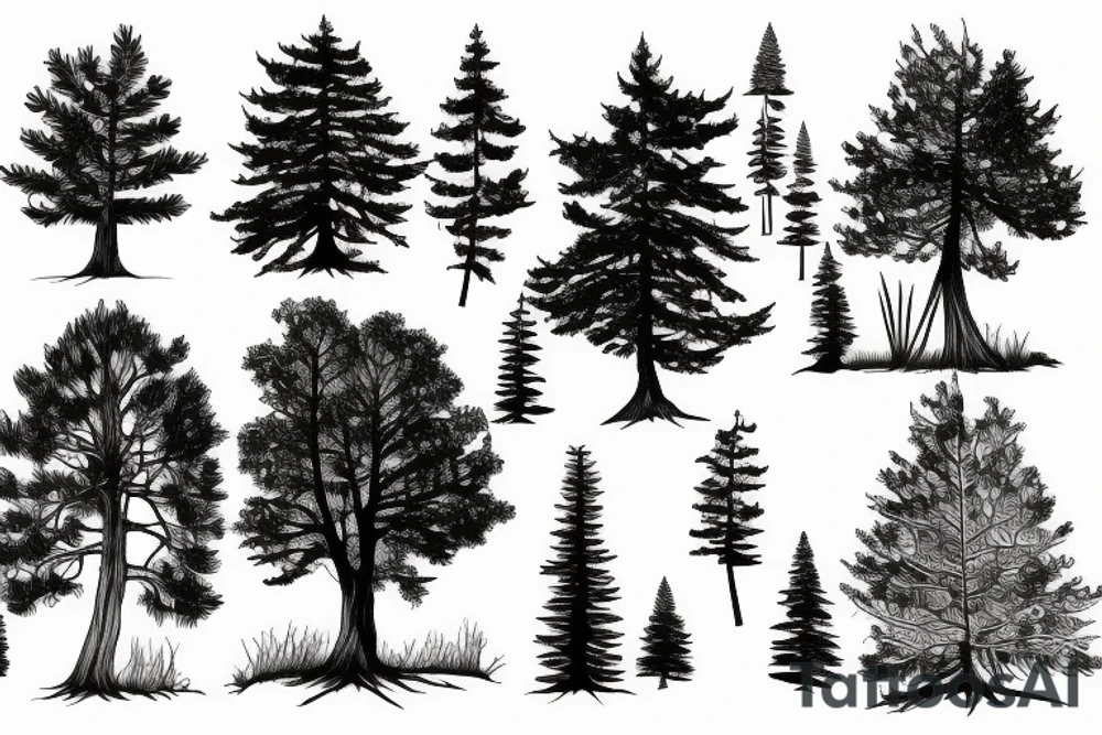 pine tree on a hill tattoo idea