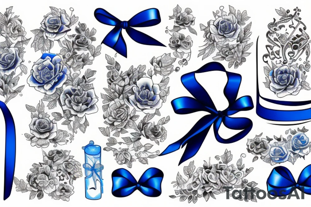 an open present box with blue ribbon tattoo idea