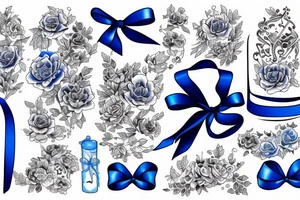 an open present box with blue ribbon tattoo idea
