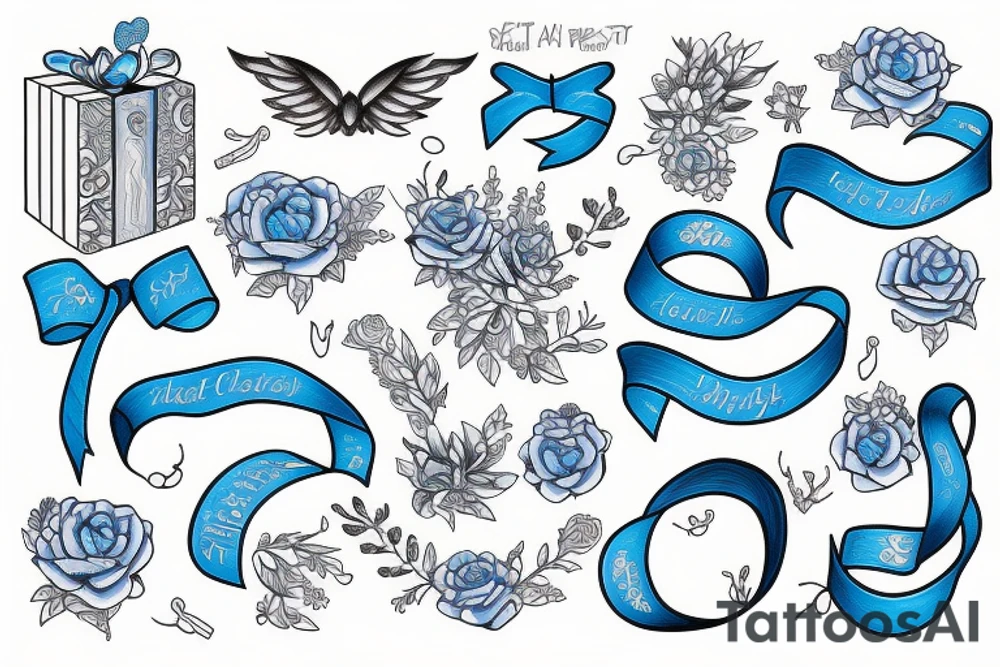 an open present box with blue ribbon tattoo idea