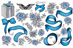 an open present box with blue ribbon tattoo idea