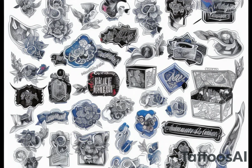 an open hift box with blue ribbon tattoo idea