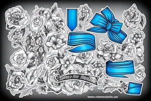 an open hift box with blue ribbon tattoo idea