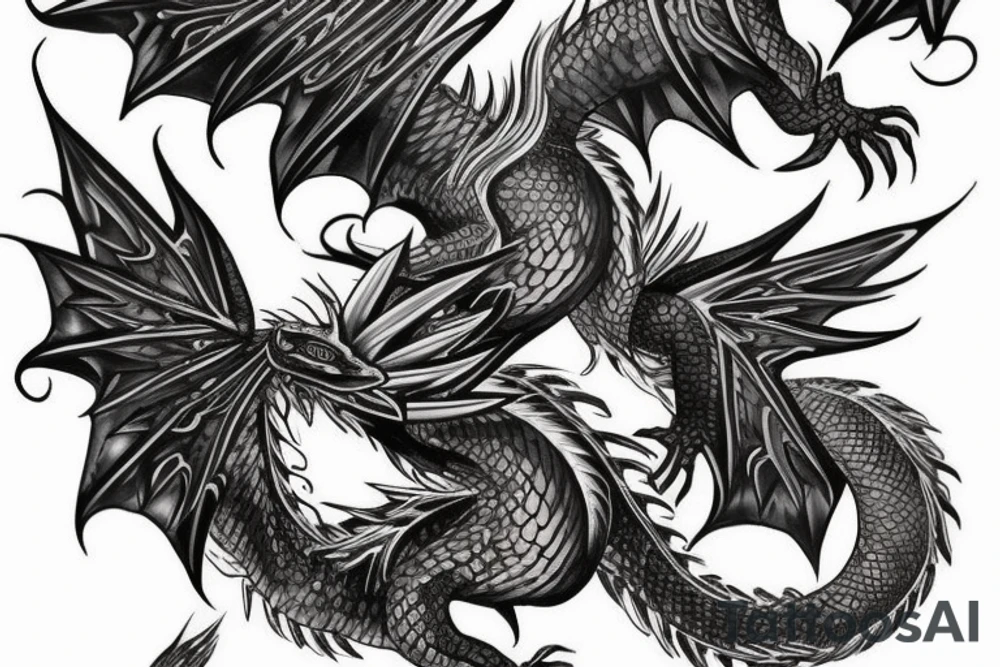 Phoenix dragon montagne tattoo idea