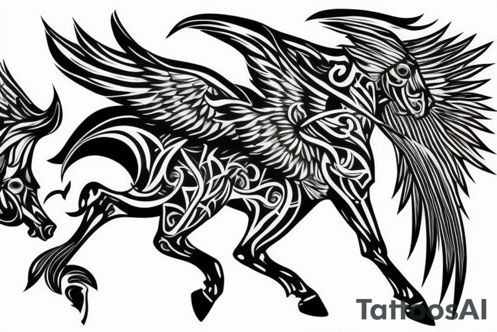 Horse with wings based on Phuture Noize Pursuit of Thunder album cover tattoo idea