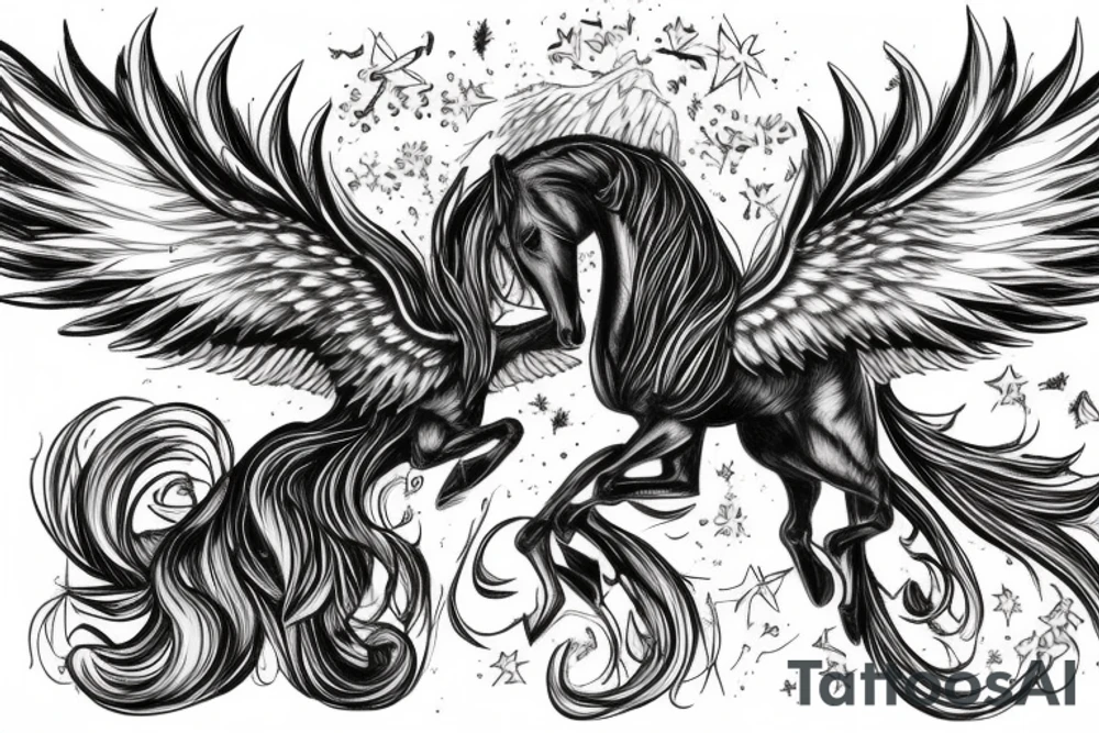 Horse with wings based on Phuture Noize Pursuit of Thunder album cover tattoo idea