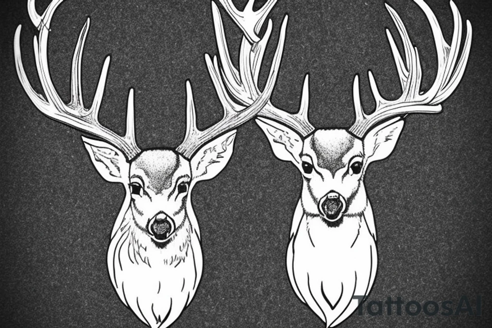 whitetail deer with a cardinal on its antler. I want the background to be the sky and clouds. the deer should be seen from its shoulders up. tattoo idea