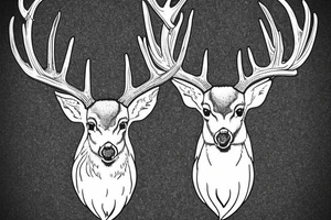 whitetail deer with a cardinal on its antler. I want the background to be the sky and clouds. the deer should be seen from its shoulders up. tattoo idea