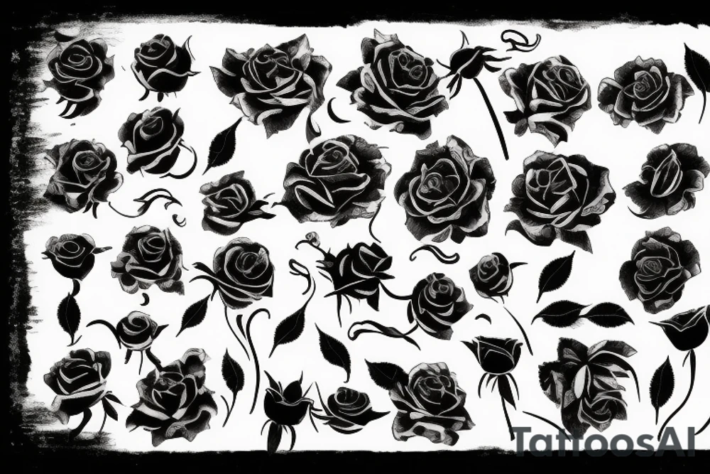 A black silhouette of a decaying rose tattoo idea
