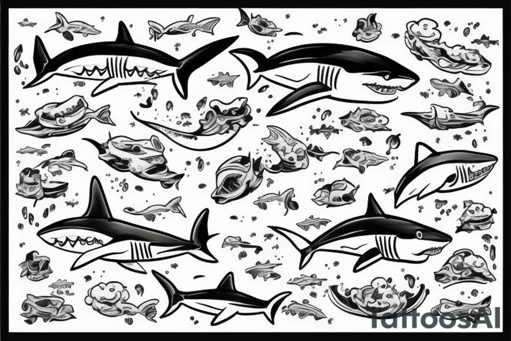 a shark with a skid on his head and some waves tattoo idea