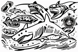 a shark with a skid on his head and some waves tattoo idea