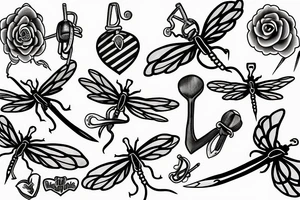 Heart net anchor dragonfly sprout tattoo idea