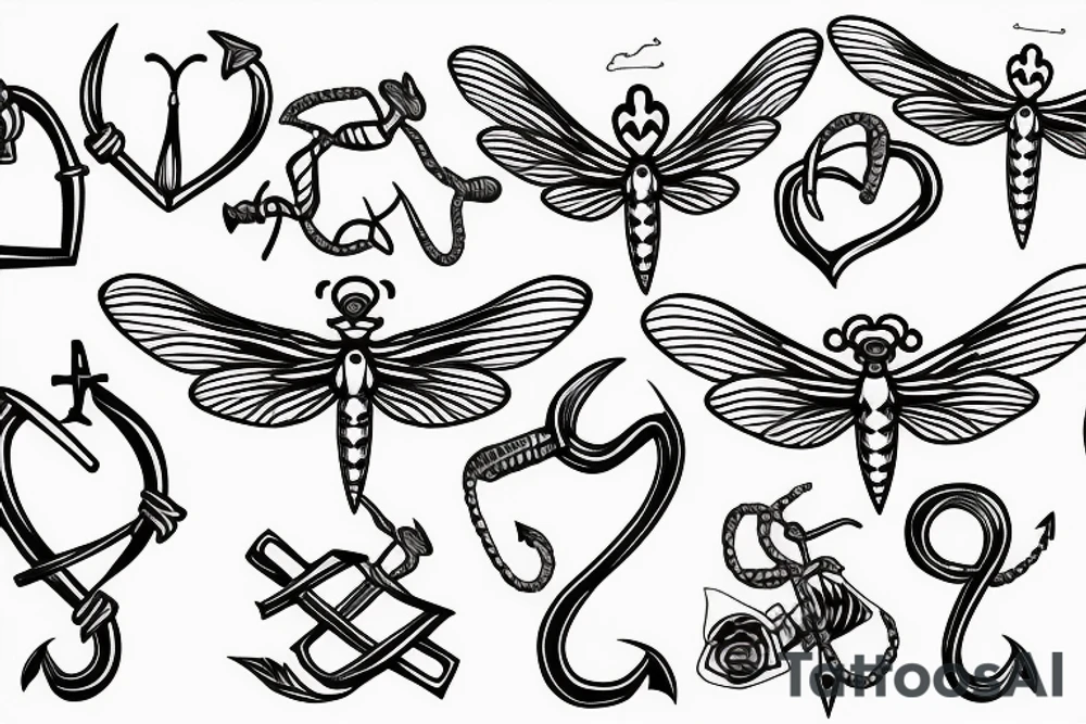 Heart net anchor dragonfly sprout tattoo idea