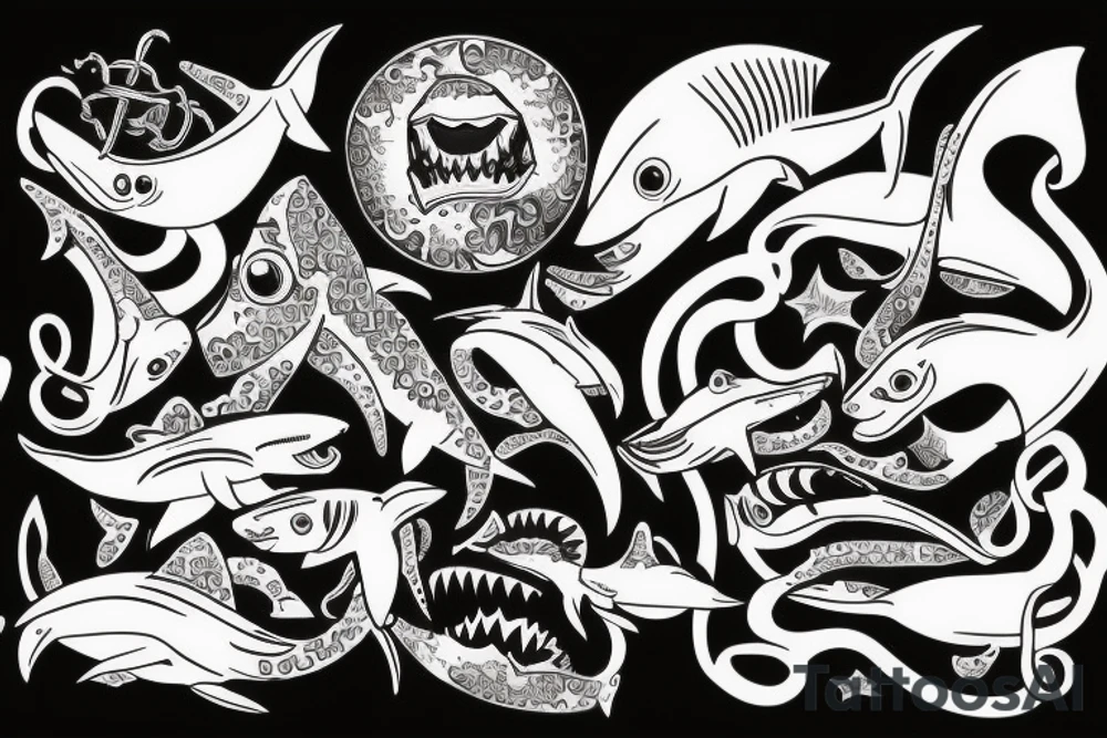 shark with a squid o his head tattoo idea