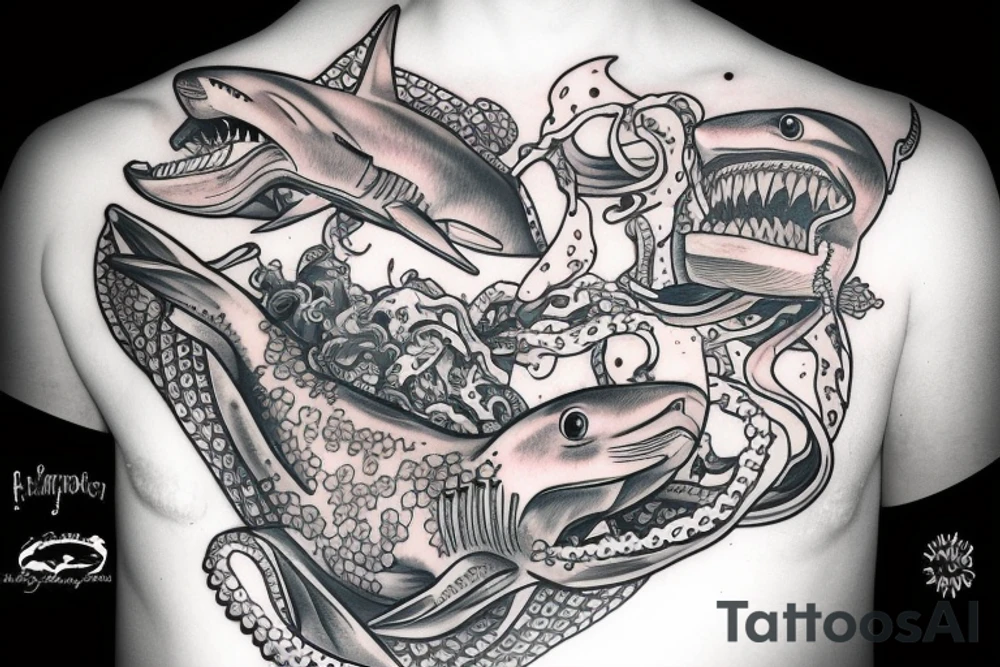 shark with a squid o his head tattoo idea