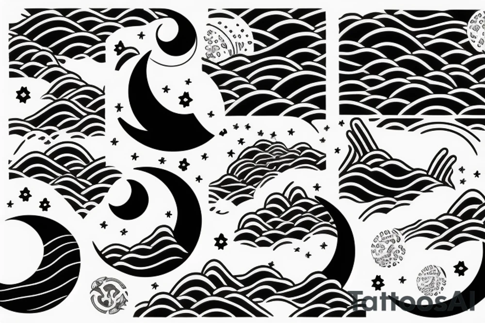 Waves surrounding the moon next to a tokyo night tattoo idea Waves surrounding the moon next to a tokyo night tattoo idea