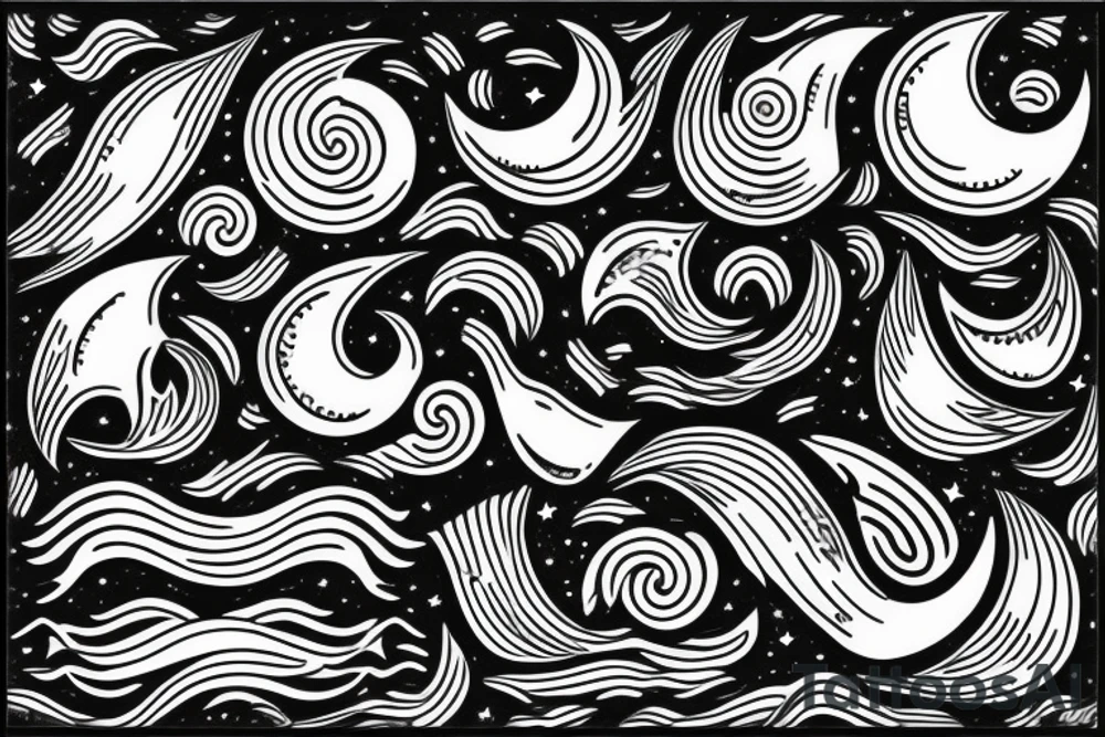 Waves surrounding the moon next to a tokyo night tattoo idea Waves surrounding the moon next to a tokyo night tattoo idea
