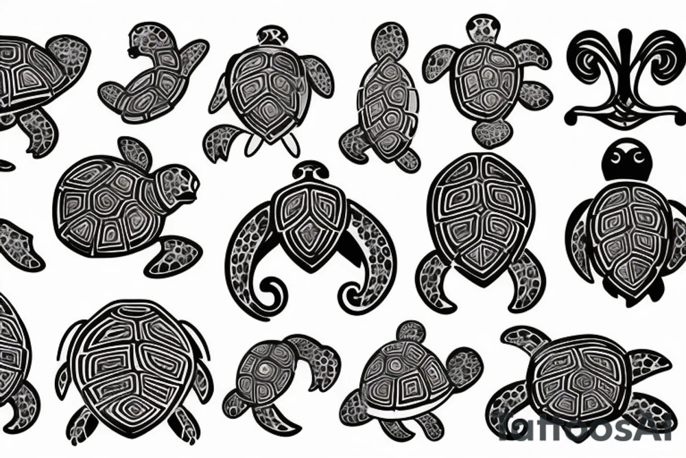 mountains, islands, rivers, turtle, fleur de lis tattoo idea