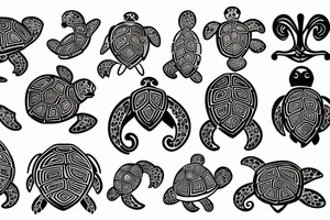 mountains, islands, rivers, turtle, fleur de lis tattoo idea
