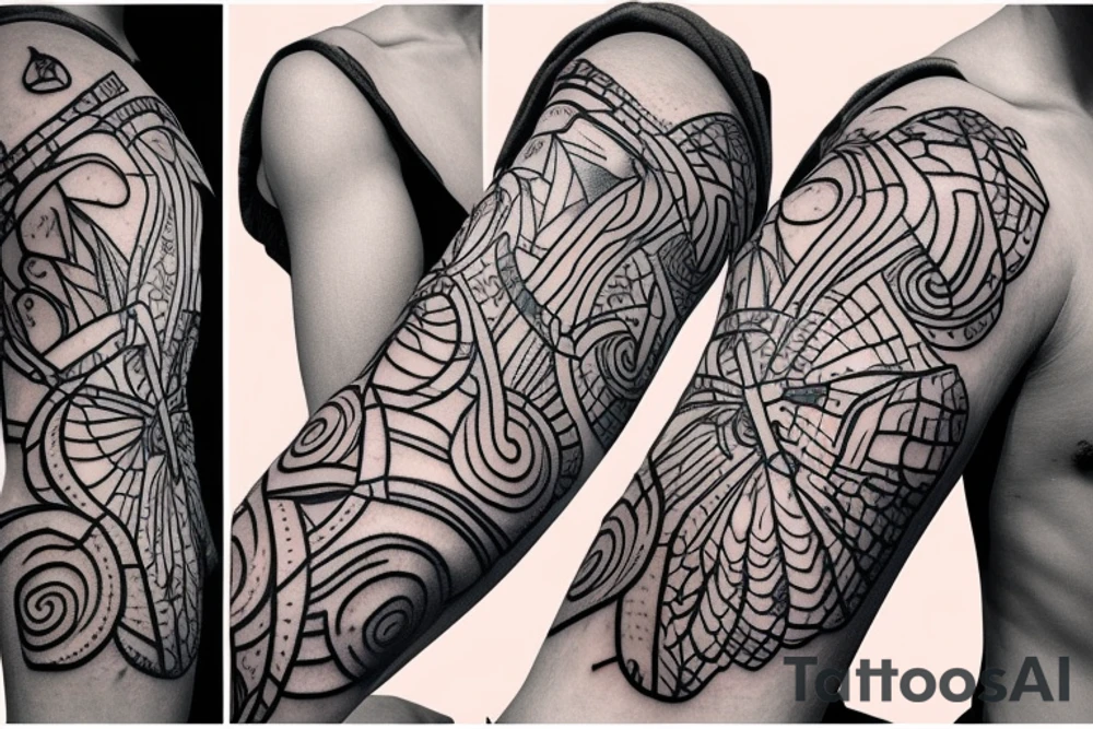 mountains, islands, rivers, turtle, fleur de lis tattoo idea