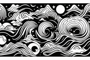 Waves surrounding the moon in japan tattoo idea