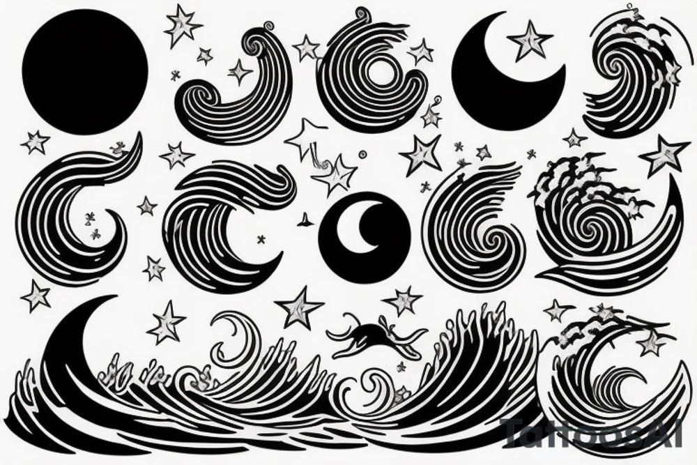Waves surrounding the moon in japan tattoo idea