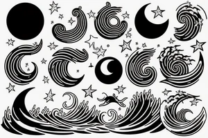Waves surrounding the moon in japan tattoo idea
