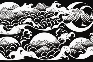 Waves surrounding the moon in japan tattoo idea