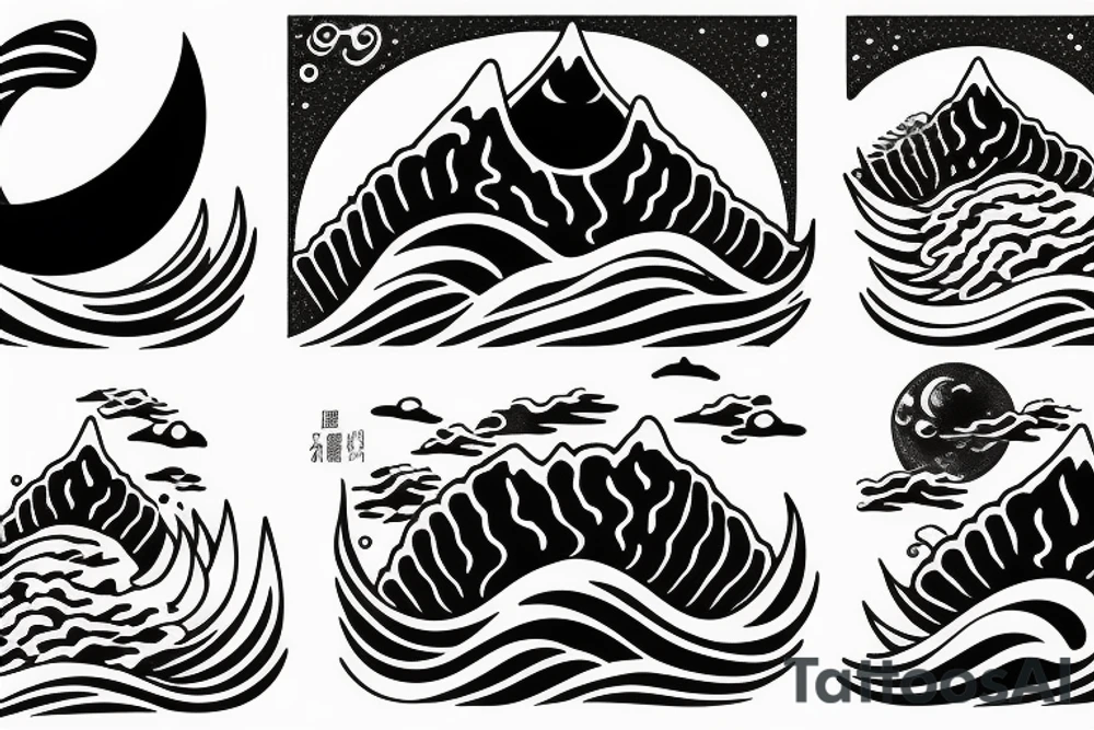 Waves surrounding the moon in japan tattoo idea