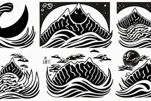 Waves surrounding the moon in japan tattoo idea