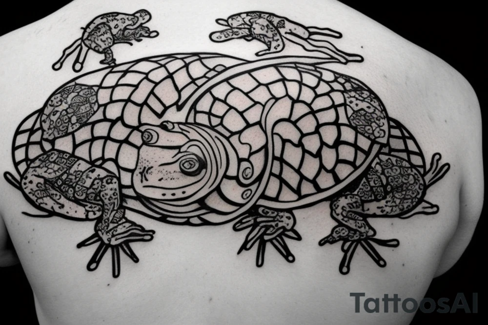 Samurai frog on turtle back tattoo idea