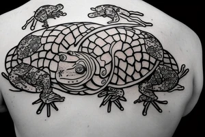 Samurai frog on turtle back tattoo idea