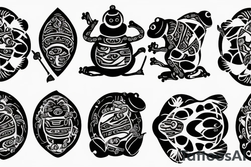 Samurai frog on turtle back tattoo idea