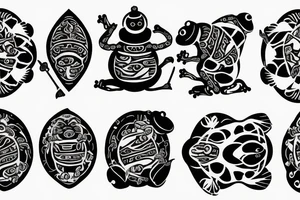 Samurai frog on turtle back tattoo idea