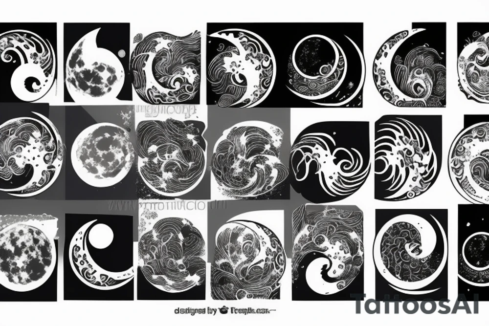 Waves surrounding the moon in japan tattoo idea