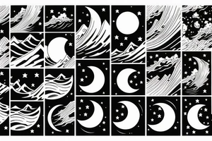 Waves surrounding the moon in japan tattoo idea