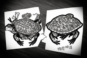 Samurai frog riding on the back of a turtle tattoo idea