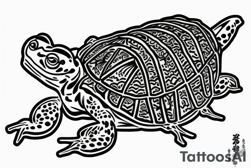 Samurai frog riding on the back of a turtle tattoo idea