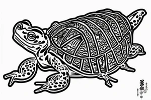 Samurai frog riding on the back of a turtle tattoo idea