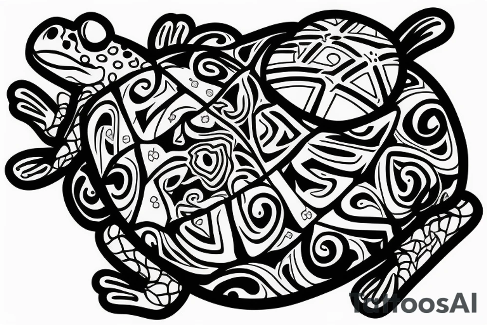 Frog with a bow riding on the back of a turtle tattoo idea