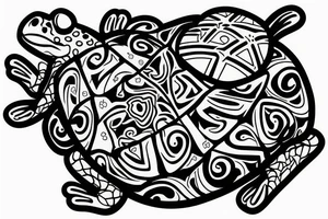 Frog with a bow riding on the back of a turtle tattoo idea