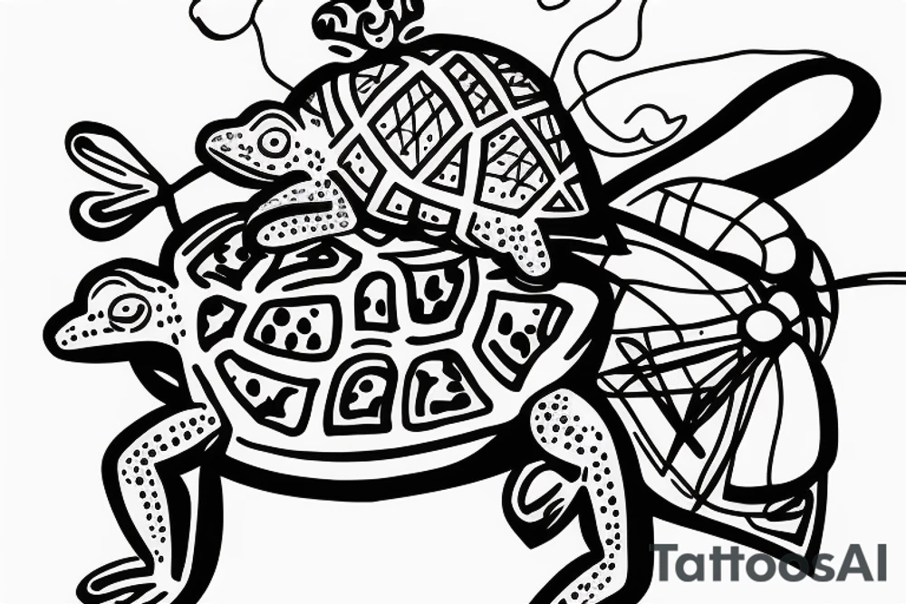 Frog with a bow riding on the back of a turtle tattoo idea