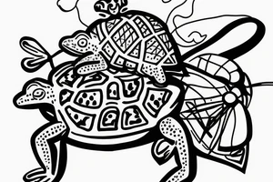 Frog with a bow riding on the back of a turtle tattoo idea