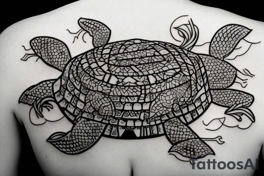 Samurai Frog with a bow riding on the back of a turtle tattoo idea