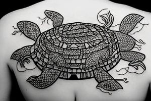 Samurai Frog with a bow riding on the back of a turtle tattoo idea