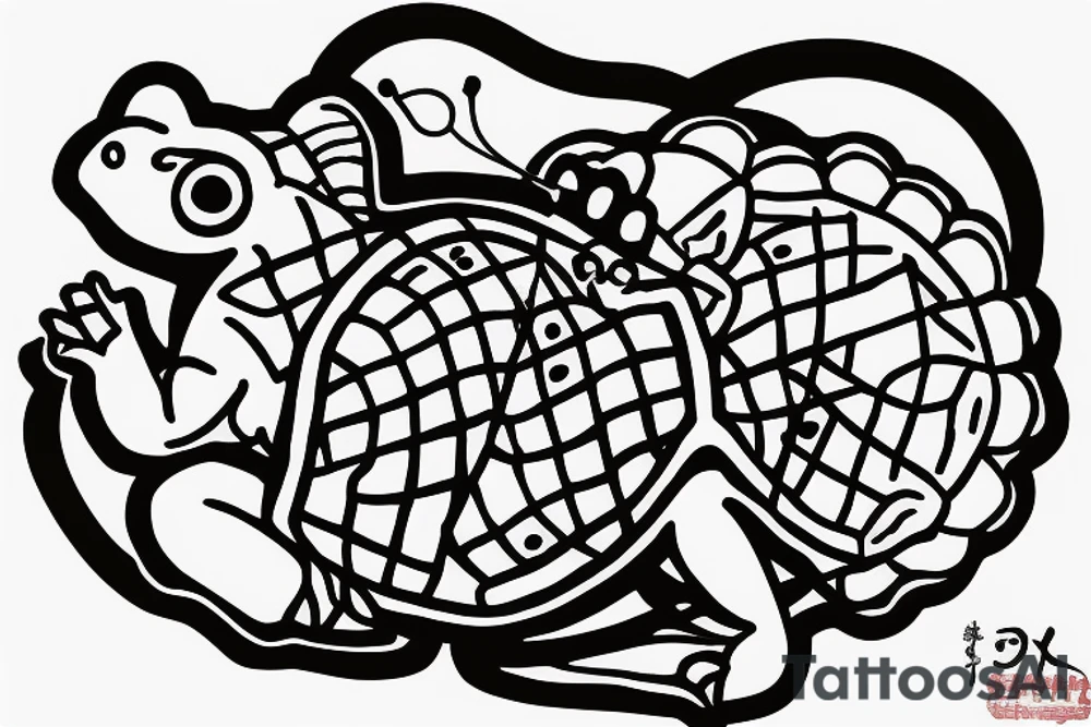 Samurai Frog with a bow riding on the back of a turtle tattoo idea