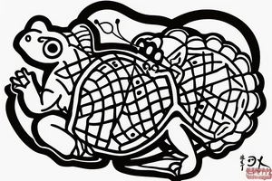 Samurai Frog with a bow riding on the back of a turtle tattoo idea